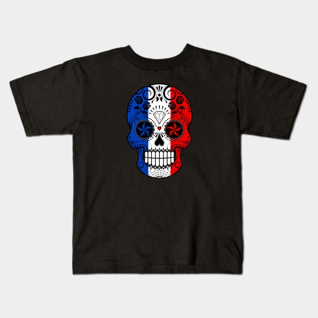 French Flag Sugar Skull with Roses Kids T-Shirt by jeffbartels